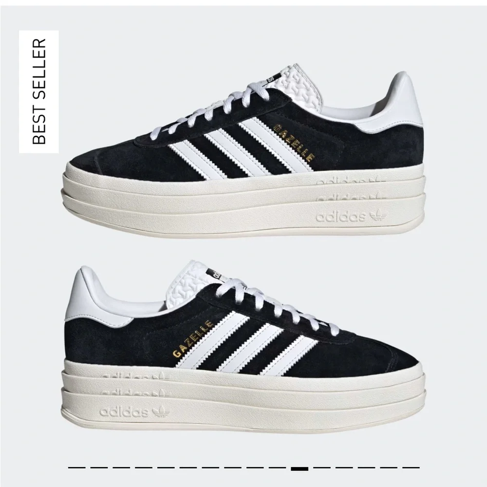 adidas Gazelle Black and White Platform Sneakers - Picture 1 of 8